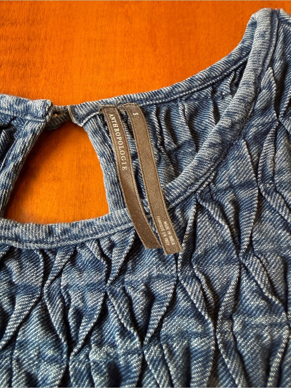 Anthropologie Smocked Chambray Blouse - Blue - Picture 2 of 6